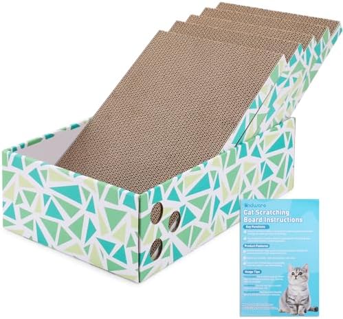 Cat Scratcher Box with 5 Reversible Pads, Corrugated Cardboard, Gray by ondware