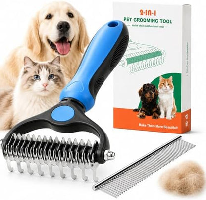 2-in-1 Pet Grooming Tool for Dogs & Cats, Double Sided Dematting Brush Set, Dual Teeth Pet Deshedding Comb for Shedding Fur Removal, Professional Grooming Rake for Long & Short Hair by Unknown