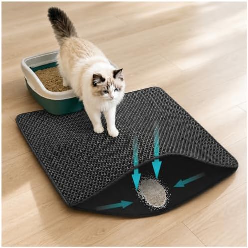 Cat Litter Mat for Litter Box Washable Urineproof (Black, 23.6×30inch) by Unknown