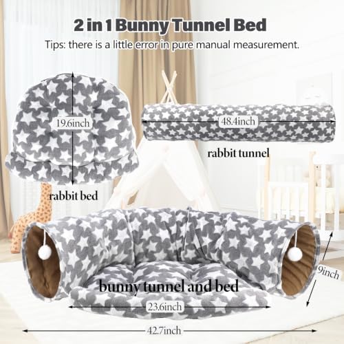 BWOGUE Bunny Tunnel Bed, 2-in-1 Collapsible Rabbit Tunnel Hideout with Mat - Image 2