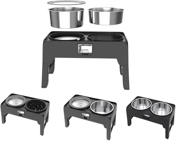 Adjustable Elevated Dog Bowls — Premium Stainless Steel, 4 Height Levels, Spill-Proof, No Tool Assemble, Foldable Feeding System for Dogs of Small, Medium, Large, and XLarge