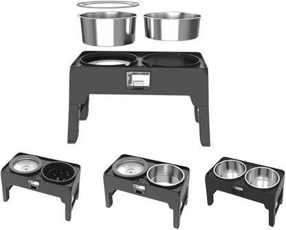 Adjustable Elevated Dog Bowls — Premium Stainless Steel, 4 Height Levels, Spill-Proof, No Tool Assemble, Foldable Feeding System for Dogs of Small, Medium, Large, and XLarge