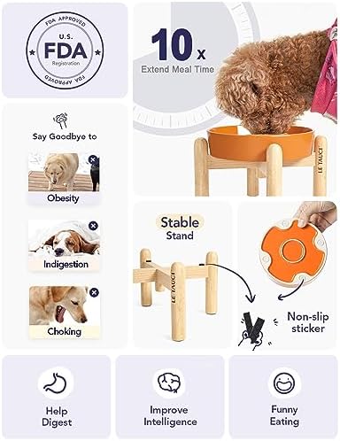 LE TAUCI Ceramic Slow Feed Dog Bowls, Elevated, Anti-Gulping, Non-Slip, 6 inch, Orange - Image 3