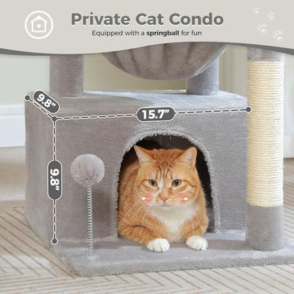 PEQULTI 4-in-1 Cat Activity Tree for Kittens & Small Cats, 33in Grey Tower - Image 4