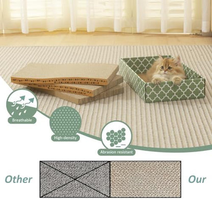 MECOOL Cat Scratching Board，3PC Scratch Pad with Box，Reversible Corrugated Scratcher Cardboard and Lounge Bed for Indoor Cats, Catnip - Image 5