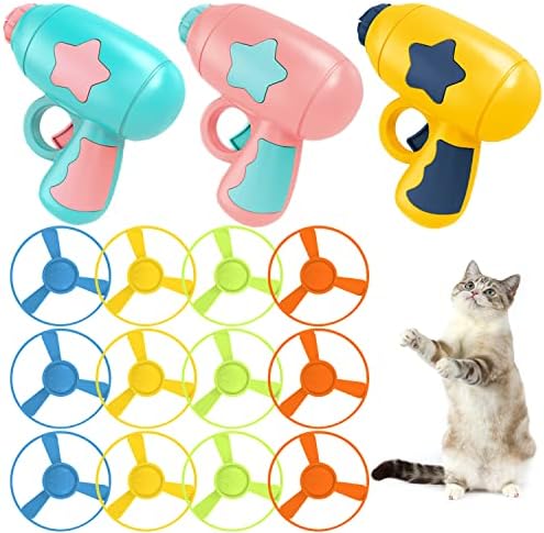 15 Pieces Cat Fetch Toy with Colorful Flying Propellers Set, Cat Playing Tracking Interactive Toys for Kitten Chasing Training Hunting by IAXSEE