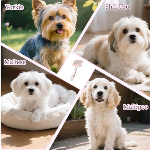 Self Cleaning Slicker Dog Brush for Small Long-Haired Breeds (Pink) - Image 5