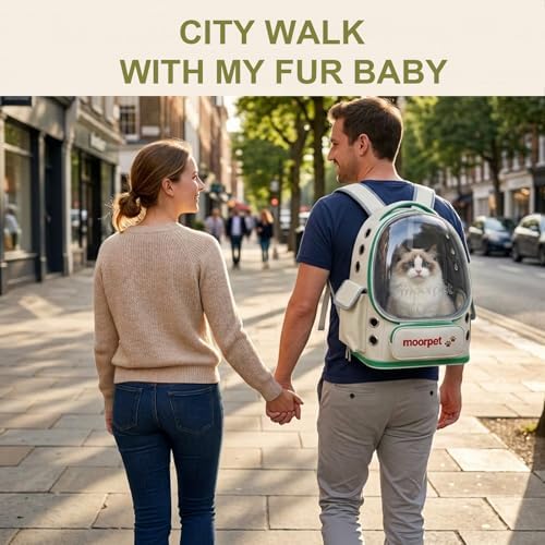 Cat Backpack Carrier, Transparent & Foldable Bubble Pet Backpack for Cats and Dogs, Breathable Kitten Carrier with Side Mesh and Pocket, Portable Travel Bag for Hiking, Walking, Vet (Green) - Image 6