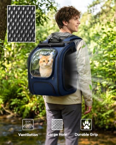 Pecute Cat Backpack Carrier,Large Space Cat Bubble Backpack,Ergonomic,Blue - Image 4