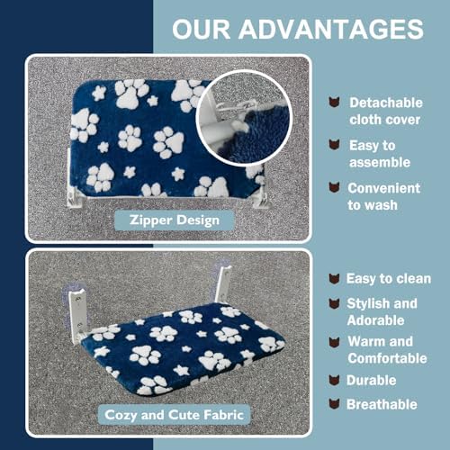 Cute Cat Window Perch, Foldable Cat Window Hammock, Navy Blue - Image 6