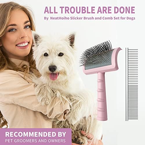 Firm Pet Grooming Kit: 25mm Extra Long Pin Brush for Goldendoodles, Wire Deshedding Brush, Removes Loose Hair & Undercoat (Pink) - Image 3