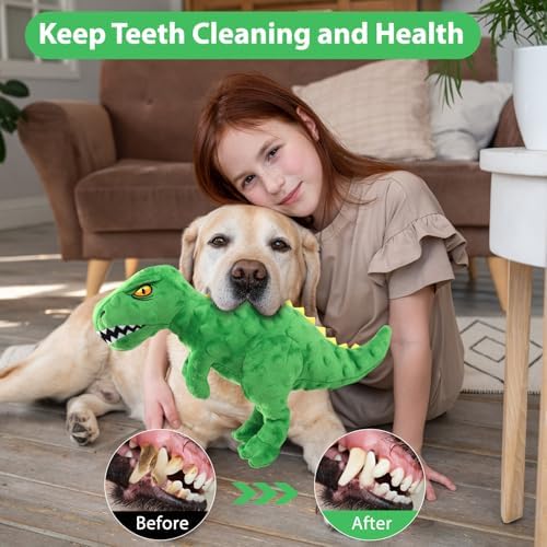 Plush Squeaky Dog Toy, Stuffed Dinosaur Interactive Chew Toy for Puppies Small Medium Dogs, Keep Them Busy & Anxiety Relief Cuddle Toy - Image 5