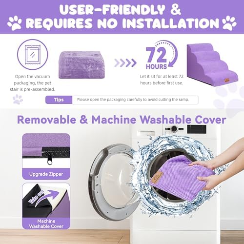 Zerbuger Dog Ramp and Stairs for Bed, Purple 4 Steps 20" H, Nonslip Cover - Image 6