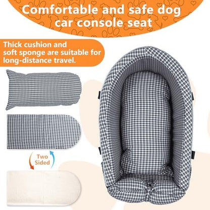 Center Console Dog Car Seat Dog Bed for Car Console Portable Armrest Booster Seat Carrier for Small Medium Dogs Anti-Collapse for Puppy Pet Up to 15 Lbs（Grid Black） - Image 5