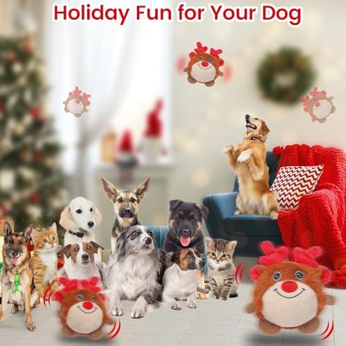 Senneny Christmas Dog Toys, Interactive Dog Toys Reindeer, Random Path Electric Automatic Moving and Rolling Dogs Toy, Motion-Activated Dog Ball with Plush Cover USB Rechargeable - Image 6