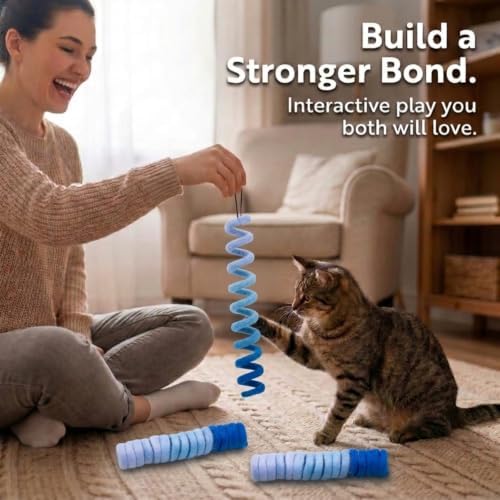 Glaciart One Felt Spring Cat Toy – 3 Pcs Soft Fuzzy Enrichment 100% Natural Wool - Interactive Stretchable Play Cat Toy Set - Safe for Pets, Non-AZO Colored Dyes - 30” Long - Image 6