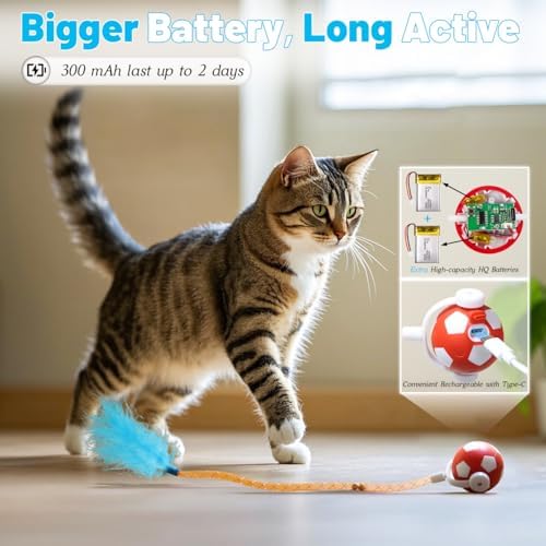 Interactive Cat Toys with Feather Snappy Tail for Bored Indoor Adults Cats, Safe Rolling Toys Ball with 3 Models, Automatic Cats Toy for Any Floor, Electric Moving Cat Enrichment Toy - Image 5
