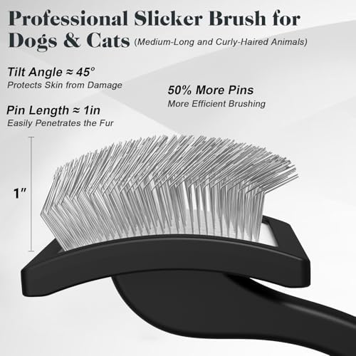 2PCS Slicker Brush for Dogs & Pet Comb,Professional Dog Grooming Brush (Goldendoodles,Poodles,Labradoodles) with Extra Long Pins to Effectively Remove Tangles, Knots and Mats (Black, Large) - Image 3