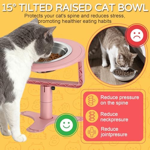 Raised Cat Bowls with Height-Adjustable Stand 15° Tilted Cat Food Bowls Non-Slip Feeder Adjusts to 2.4", 4.02",5.98" with Stainless Steel Bowls Whisker Friendly for Cats and Puppy (Pink) - Image 4