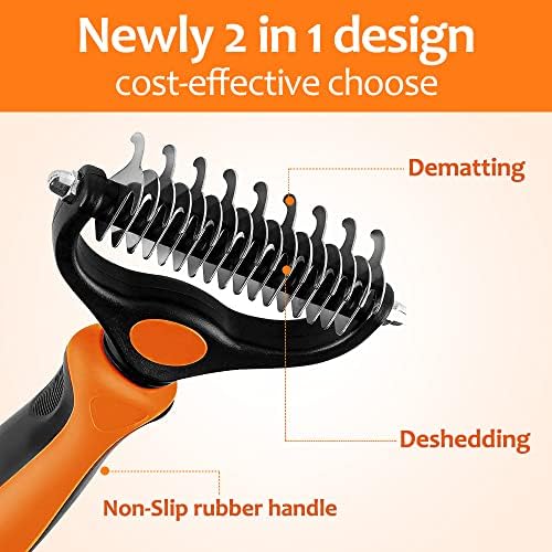 Undercoat Rake for Dogs, 2 in 1 Dematting Comb & Deshedding Tool for Long Hair Pets, Pet Hair Grooming Brush, Clear Mats and Tangles, Reduces Shedding by 95% - Image 3