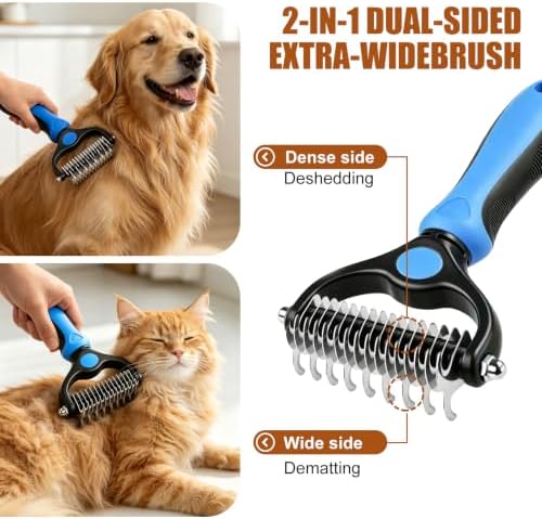 Pet Grooming Tool Set,Deshedding Brush & Metal Comb for Cats & Dogs - Image 2