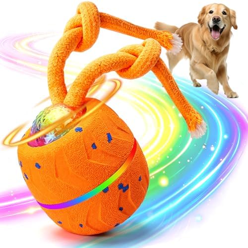 Interactive Dog Toy Ball, Automatic Bouncing Rotating, Realistic Dog Barking Sounds, E‑TPU, IP54, Rechargeable, Small/Medium/Large Dogs, Indoor/Outdoor（Light Orange） by Unknown