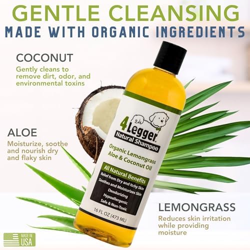 4-Legger Certified Organic Dog Shampoo - All Natural and Hypoallergenic with Aloe and Lemongrass, Soothing for Normal, Dry, Itchy or Allergy Sensitive Skin - Biodegradable - Made in USA - 16 oz - Image 2