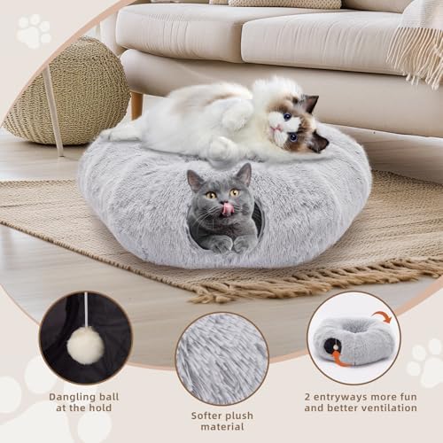 Cat Tunnels for Indoor Cats, Donut Tunnel Toys for Cats - Grey - Image 2
