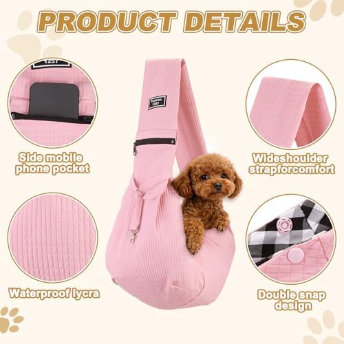 Dog Sling Carrier for Small Dogs and Cats Up to 16.5 Lbs, Soft Pouch Waterproof with Zipper Pocket Pet Cross Body Shoulder Bag, (Pink Red, 1 Pcs) Intended for Outdoor/Travel - Image 3