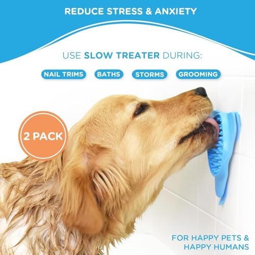 Aquapaw Suction Cup Lick Mat for Dogs - Bath Time Lick Mat for Bathtub - Mental Stimulation Slow Feeder Pad - Peanut Butter Treat Holder - 2-Pack, Regular, Blue - Image 3