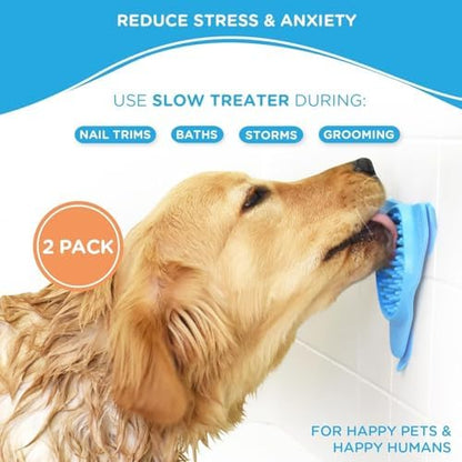 Aquapaw Suction Cup Lick Mat for Dogs - Bath Time Lick Mat for Bathtub - Mental Stimulation Slow Feeder Pad - Peanut Butter Treat Holder - 2-Pack, Regular, Blue - Image 3