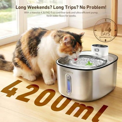 PartsBling Stainless Steel Cat Water Fountain, 4.2L/142 oz - Image 2