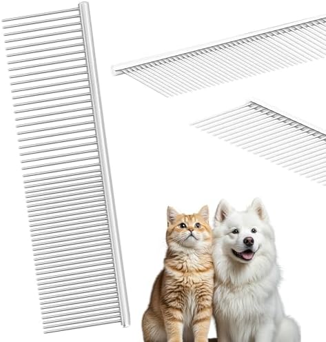 Pet Grooming Comb with Rounded Ends Stainless Steel Teeth for Dogs & Cats,Wide & Dense Teeth for Removing Tangles, Knots,Undercoat,Flea,Metal Dematting Tool For Long,Short Haired Dog Cat and More by Unknown