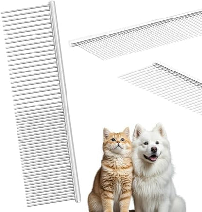 Pet Grooming Comb with Rounded Ends Stainless Steel Teeth for Dogs & Cats,Wide & Dense Teeth for Removing Tangles, Knots,Undercoat,Flea,Metal Dematting Tool For Long,Short Haired Dog Cat and More by Unknown