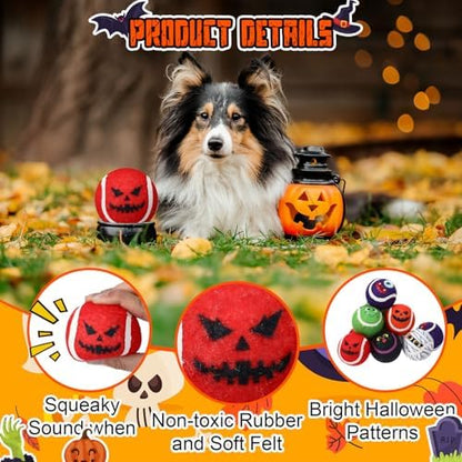 Civaner 6 Pcs Halloween Dog Toys Bulk, 2.5 Inch Squeaky Tennis Balls Gifts - Image 3