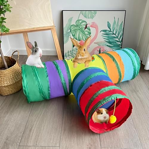 3-Way Collapsible Cat Tunnel Tube Toy Rainbow T-Shape - Image 4