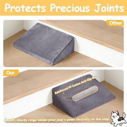 3 Pack Dog Ramp for Stairs with Contrast Color Anti-Slip Strip – Stair Wedges for Small & Senior Dogs and Cats, Gentle Slope Pet Steps with Washable Cover & Self-Sticky Pads - Image 4