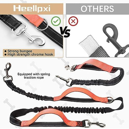 Hands-Free Waist Leash with Pouch for Two Dogs: Reflective Stitching, Dual Handle & Bungee Retractable Design – Ideal for Medium to Large Dogs (Orange) – Dog Walking Accessories - Image 4