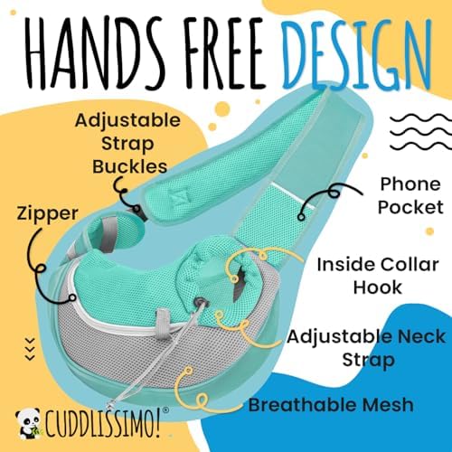 Cuddlissimo Small Dog Sling Carrier, Pet Cat Sling, Puppy Pouch - Lagoon-L - Image 5