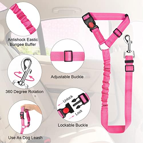 BWOGUE Dog Seat Belt for Car, Headrest Restraint Bungee Lead, Pink - Image 4