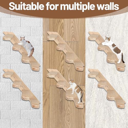 2 Pack 4 Steps Cat Wall Shelves, Wood Wall Mounted Stairs with Sisal Rope, Cat Climber/Ladder Furniture Climbing Shelves for Pet Perch & Play - Image 6