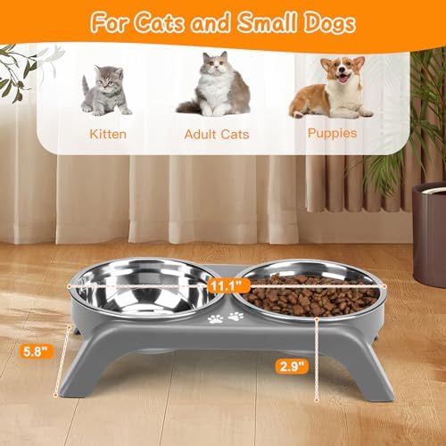Elevated Dog Bowls for Small Dogs, 3” High Raised Dog Bowl Stand with Dual 5” Stainless Steel Bowls Non-Slip Pet Feeder for Puppy and Cats, Dishwasher Safe, Grey - Image 4