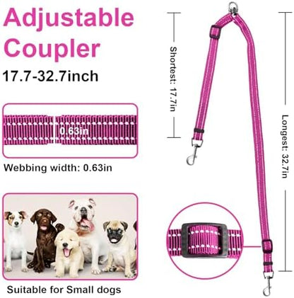 MingXpet Double Dog Leash for Two Dogs, No Pull Dog Leash, 360° Swivel No Tangle for Small Dogs Walking & Training, Shock Absorbing Reflective Bungee, Rose - Image 2