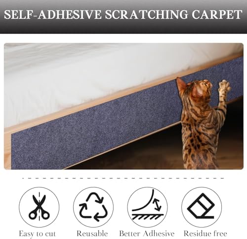 Cat Scratch Furniture Protector Couch Protector from cat Claws Self-Adhesive Carpet remnants Scratching Mat Trimmable DIY Climbing Covering Posts (Grey, 15.8" x 39.3") - Image 3