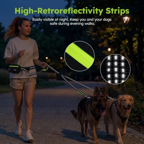Pecute Hands Free Dog Leash for 2 Dogs, Waist Belt with Pouch, No Tangle - Image 6
