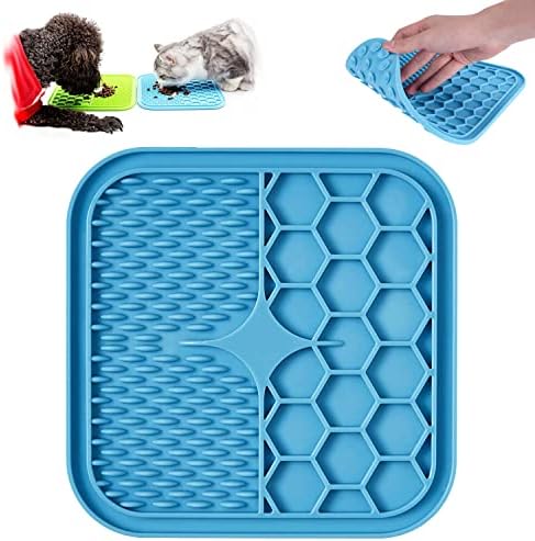 Lick Mat for Dogs, Dog Lick Mat with Suction Cups for Anxiety, Peanut Butter Dog Licking Mat Slow Feeder Dispensing Treater Lick Pad for Dogs Cats Grooming Bathing and Training (Small Blue) by Kwispel