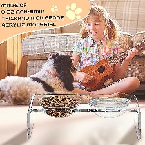 Acrylic Pet Feeder Stand Set for Food Water with 2 Set Glass & Plastic Bowls, Raised Dishes Rack Suitable for Puppies, Kittens and Small Dogs, Clear - Image 5