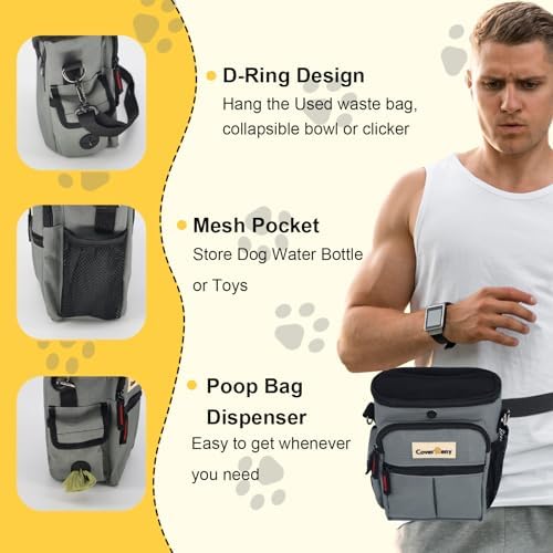 Dog Treat Pouch Open Top for Quick & Spill-Proof Access, Removable Pouch|Poop Bag Dispenser|3 Ways to Wear, Dog Treat Bag - Collapsible Bowl, Training Clicker & Poop Bag for Training & Walking. (Grey) - Image 5