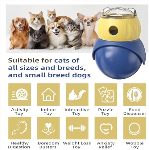 BSISUERM Cat Interactive Toys for Indoor Cats Adjustable Treat Puzzle Food Dispenser Weight Loss Tumbler Slow Feeder Fun Kitty Sliding Rolling Ball Enrichment Toy for Kitten Adult Cats Small Dogs - Image 2