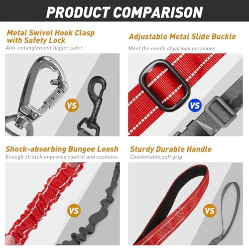 AUBELL Tactical Dog Leash Heavy Duty,4-6ft No Pull Bungee Leash,Red - Image 5